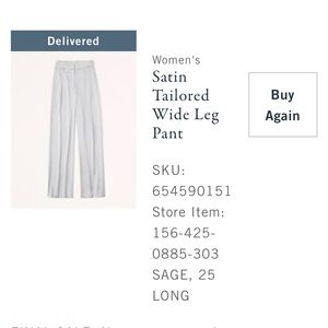 Abercrombie and Fitch satin wide leg pants in the color sage
